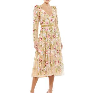 NWT MAC‎ DUGGAL LONG SLEEVE FLORAL EMBELLISHED MIDI DRESS 5415 $598